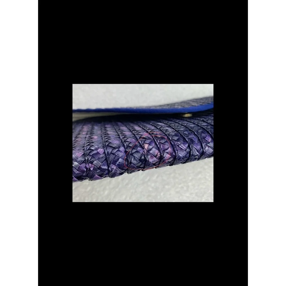 Vintage Large Purple Woven Raffia Envelope Clutch Purse Handbag Beachy Coastal
